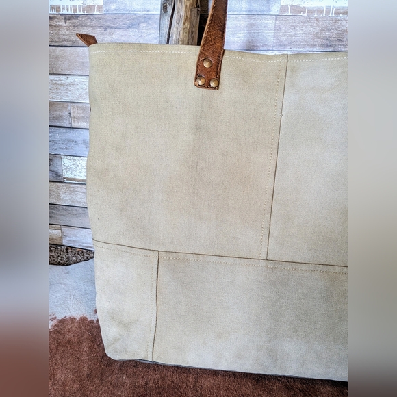 Mona B Upcycled Canvas/Leather Large Handbag - Picture 10 of 16